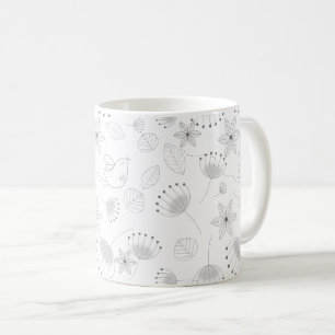 Caneca De Café Padrão Floral e de Pássaros Caprichoso e Fofo em B