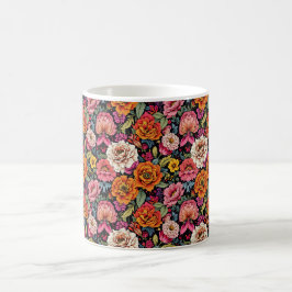 Caneca De Café Padrão floral elegante com cores arrojadas a preto