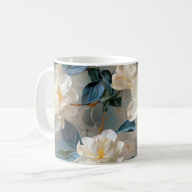 Caneca De Café Padrão Floral Elegante Gardenia (Frente Esquerda)