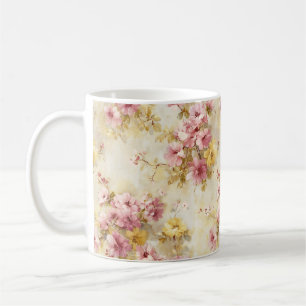 Caneca De Café Padrão Floral em Aquarela Vintage