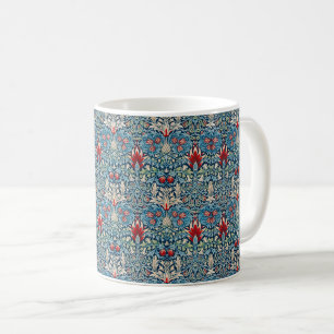 Caneca De Café Padrão floral em folhas verdes com fundo azul