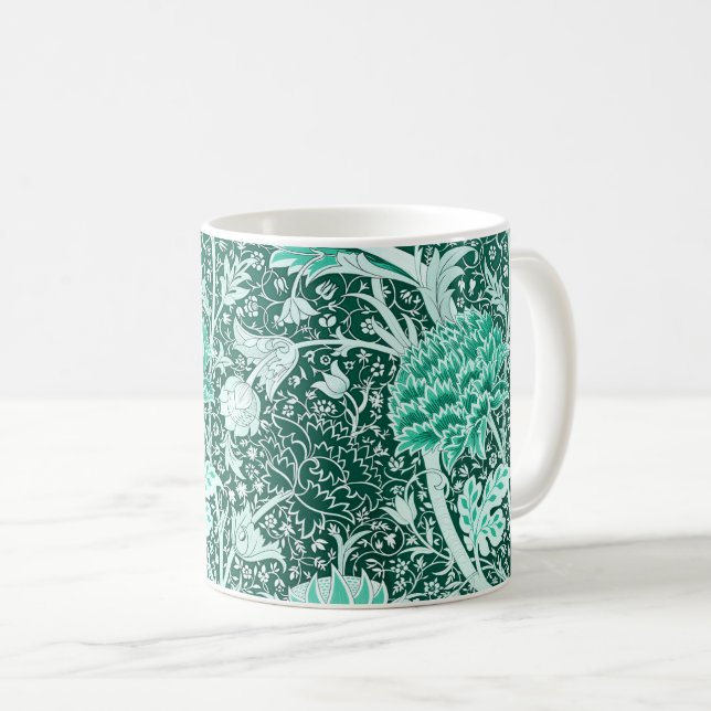 Caneca De Café Padrão Floral Esmeralda Verde de William Morris (Frente Esquerda)