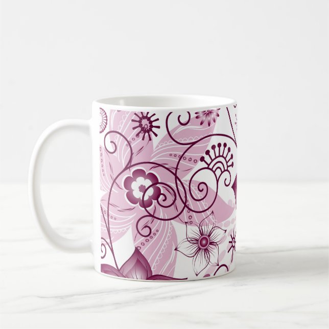 Caneca De Café Padrão Floral Espiral Rosa e Branco  (Esquerda)