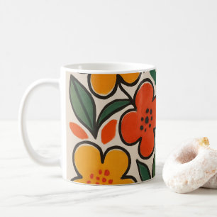 Caneca De Café Padrão Floral Estilo Retro Anos 60