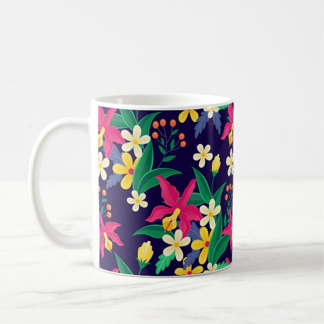 Caneca De Café Padrão Floral Exótico Colorido-23021 (Esquerda)