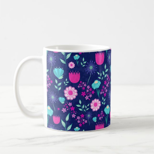 Caneca De Café Padrão floral fofo de fundo (Esquerda)