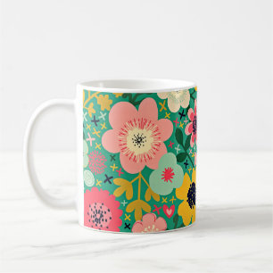 Caneca De Café Padrão Floral Funky