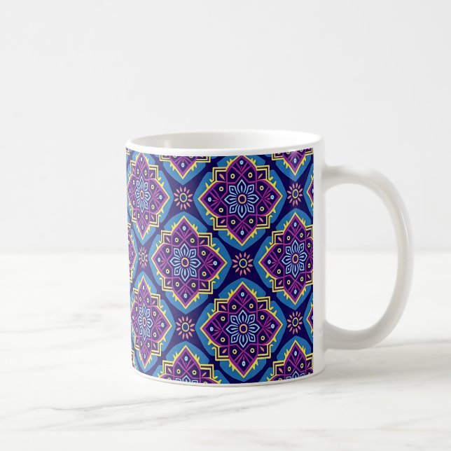 Caneca De Café Padrão Floral Geométrico de Boho Vibrante (Direita)