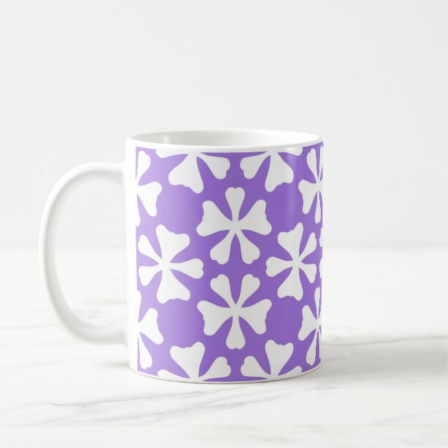 Caneca De Café Padrão Floral Geométrico Moderno Roxo e Branco (Esquerda)