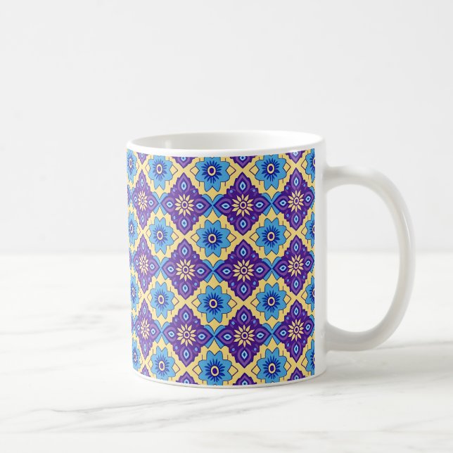 Caneca De Café Padrão Floral Geométrico Retrogeométrico Vibrante (Direita)