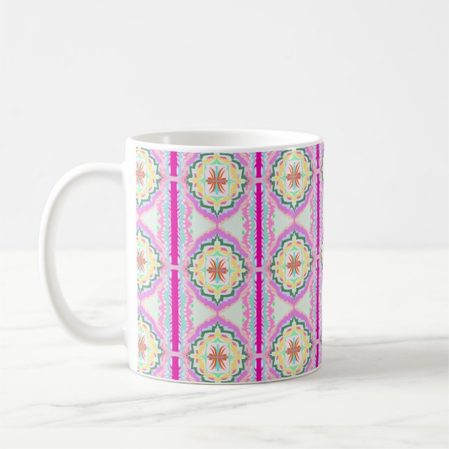 Caneca De Café Padrão Floral Geométrico Rosa Chic e Dourado (Esquerda)