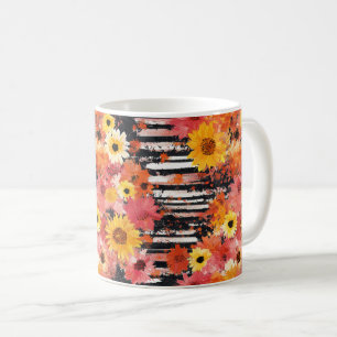 Caneca De Café Padrão Floral Grunge Preto Laranja Rosa Ousado