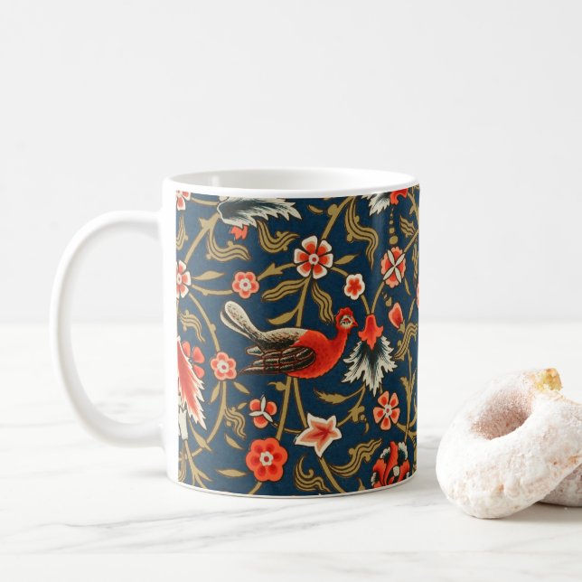 Caneca De Café Padrão Floral Indo-Persa Boêmio Vintage Vermelho (Com Donut)