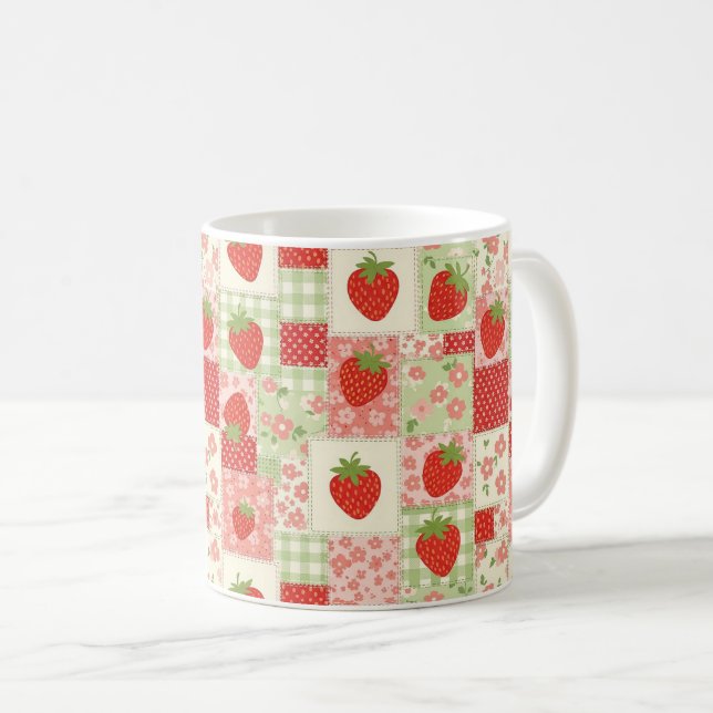 Caneca De Café Padrão Floral Jardim de Morango Vintage (Frente Esquerda)
