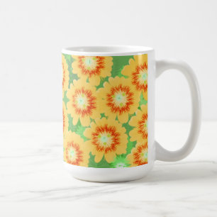 Caneca De Café Padrão Floral Laranja e Amarelo