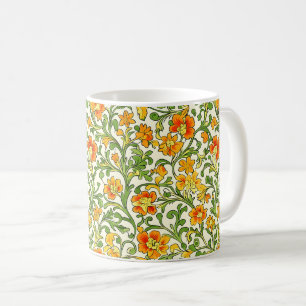 Caneca De Café Padrão floral laranja e amarelo Art Nouveau