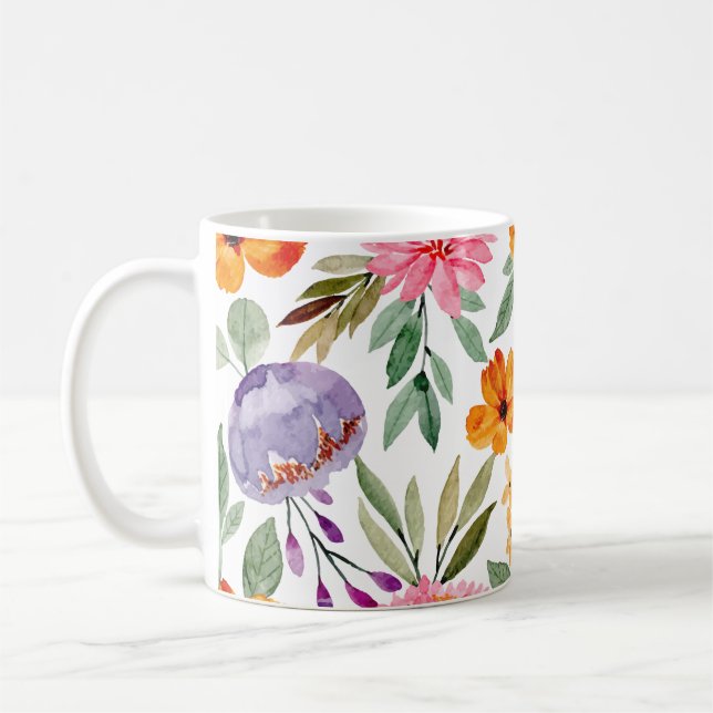 Caneca De Café Padrão Floral Lilac Rosa Amarelo Tropical (Esquerda)