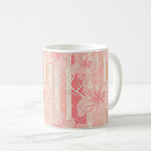 Caneca De Café Padrão floral listrado rosa pêssego damasco