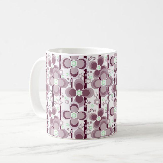 Caneca De Café padrão floral marrom e branco (Frente Esquerda)