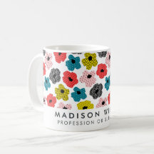 Padrão Floral Moderno Colorido Nome Personalizado 