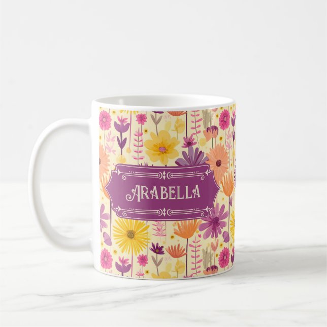 Caneca De Café Padrão Floral Moderno em Cascata Arabella (Esquerda)