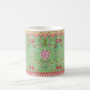 Caneca De Café Padrão floral oriental antigo, cor-de-rosa verde