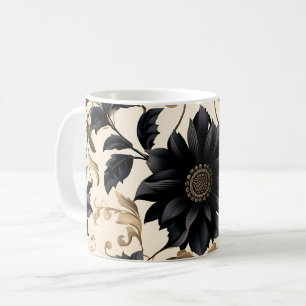 Caneca De Café Padrão Floral Preto Elegante