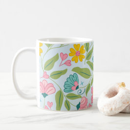 Caneca De Café Padrão Floral primavera no Azul Claro