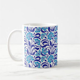 Caneca De Café Padrão Floral Retro Botânica Azul Verde Vintage