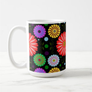 Caneca De Café Padrão Floral Retro Brilhante Arte Folclórica Colo