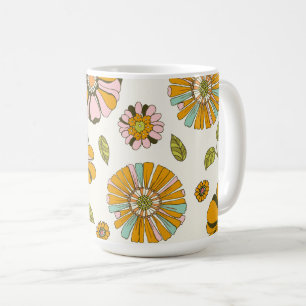 Caneca De Café Padrão Floral Retro dos Anos 70