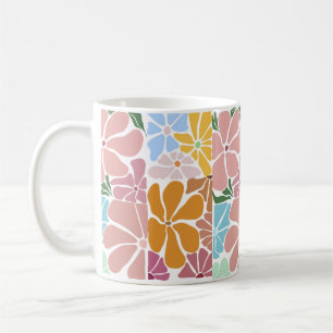 Caneca De Café Padrão Floral Retroativo - Flor Vintage Colorida