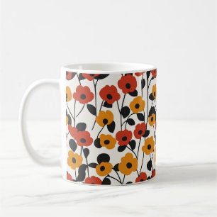 Caneca De Café Padrão Floral Retroativo Negrito Vermelho, Laranja