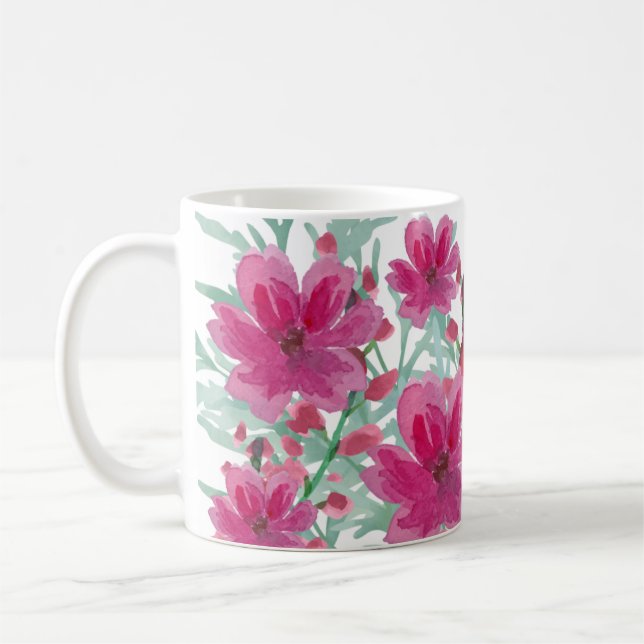 Caneca De Café padrão floral rosa (Esquerda)