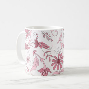 Caneca De Café Padrão Floral Rosa