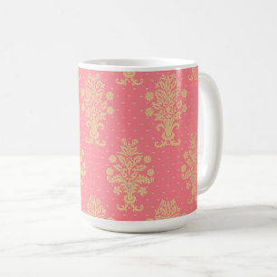 Caneca De Café Padrão Floral Rosa E Dourado