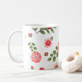 Caneca De Café Padrão Floral Rosa Elegante