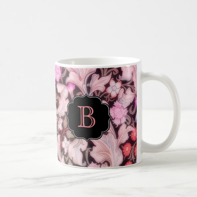 Caneca De Café Padrão Floral Rosa-Leicester com Monograma (Direita)