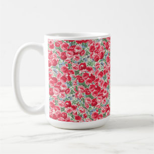 Caneca De Café Padrão Floral Rosa Vermelha Vintage