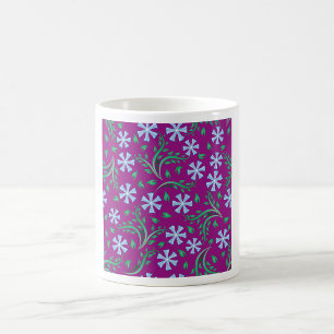 Caneca De Café Padrão Floral Roxo com Flores Azuis