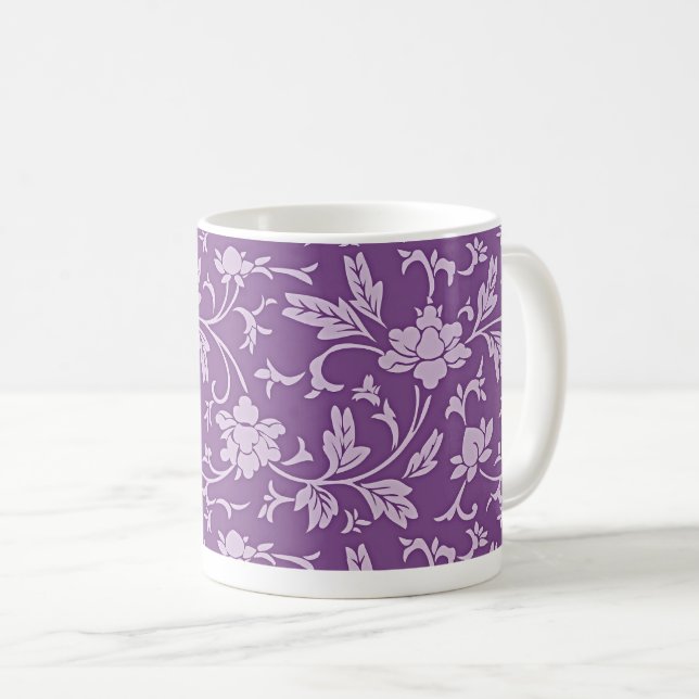 Caneca De Café Padrão floral roxo e lavanda (Frente Esquerda)