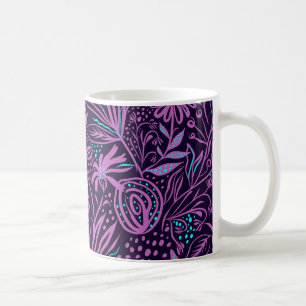 Caneca De Café Padrão Floral Roxo Escuro Moderno
