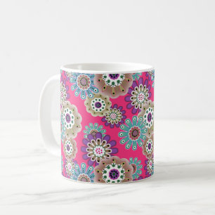 Caneca De Café Padrão floral rústico colorido retrô