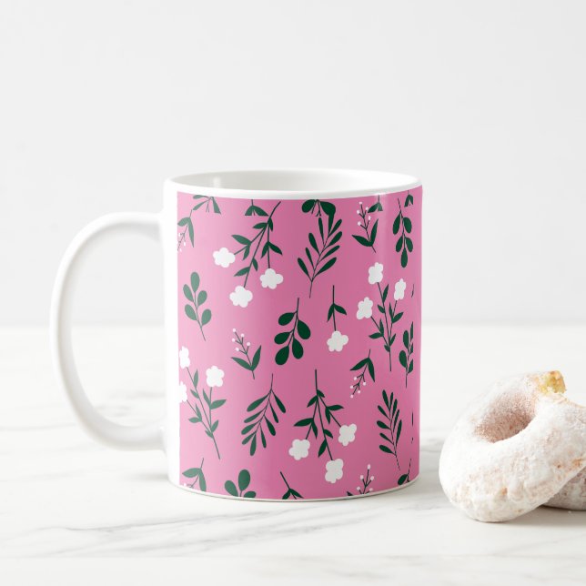 Caneca De Café Padrão Floral Rústico Elegante (Com Donut)