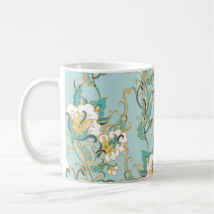 Caneca De Café Padrão floral sem costura com flores de algodão br