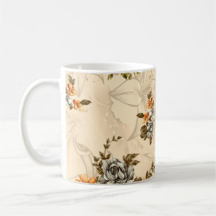 Caneca De Café Padrão floral sem costura com flores e creme ba