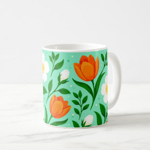 Caneca De Café Padrão Floral Sem Costura de Primavera Colorido