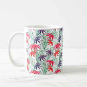 Caneca De Café Padrão floral sem costura. Flores roxas vermelhas