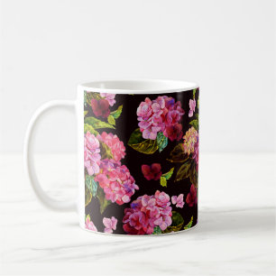 Caneca De Café Padrão floral sem costura. Hydrangea num escuro
