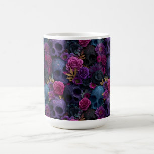 Caneca De Café Padrão Floral Sem Emenda de Crânio Gótico Escuro